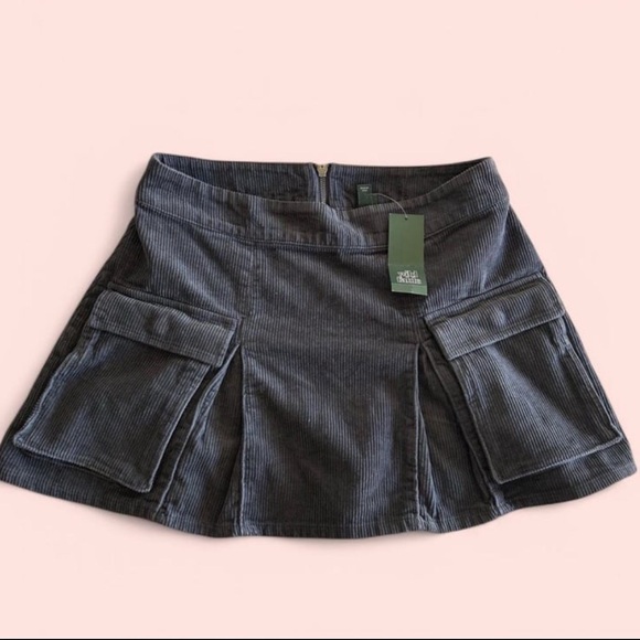 Black Corduroy Mini Skirt with Pockets - Picture 1 of 7